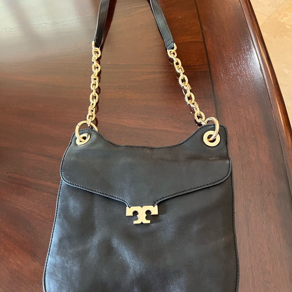 Tory Burch Black Shoulder Bag with Gold Accents
